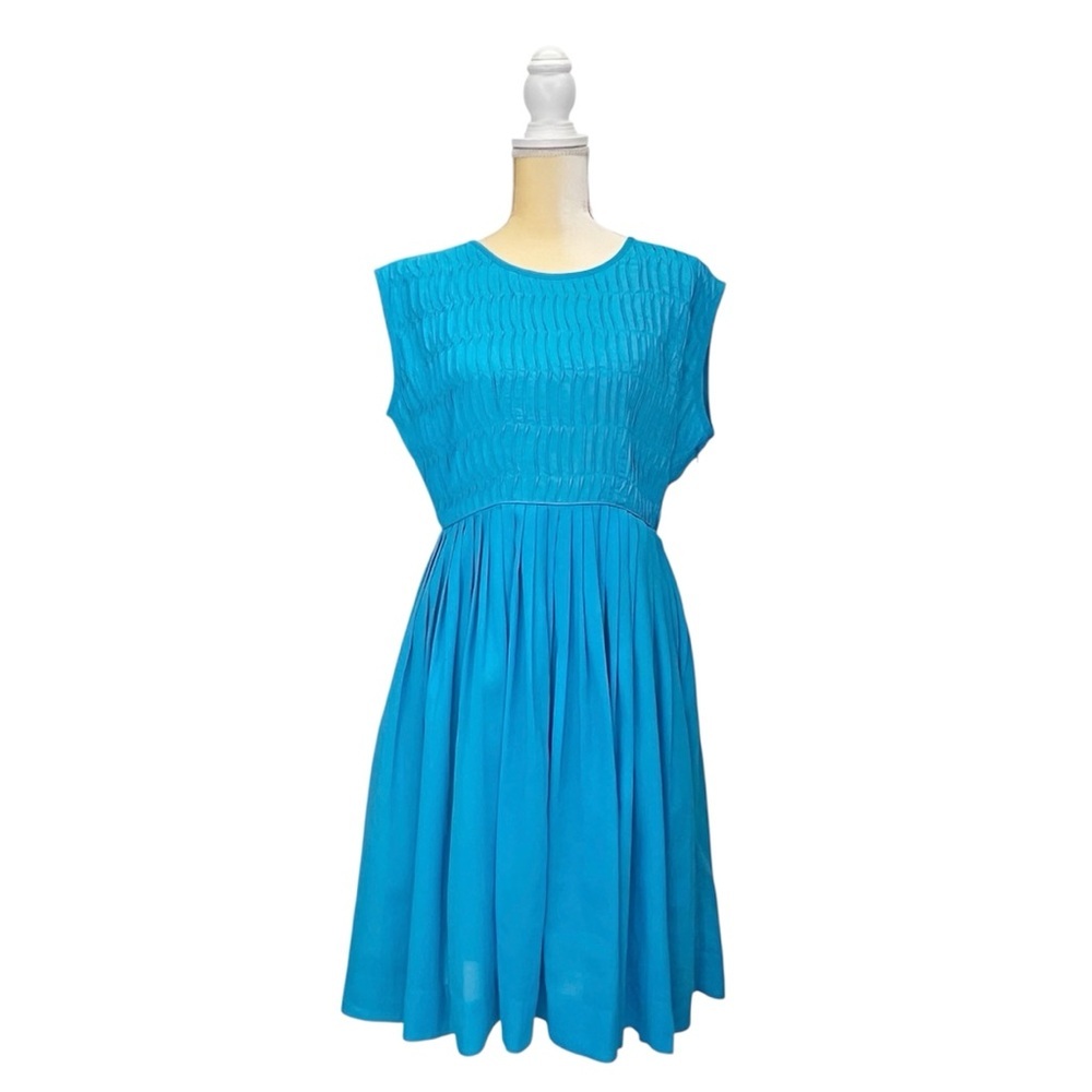 J. Peterman Spring Waltz Dress Robins Egg Blue Size Small Pintuck & Pleats EUC